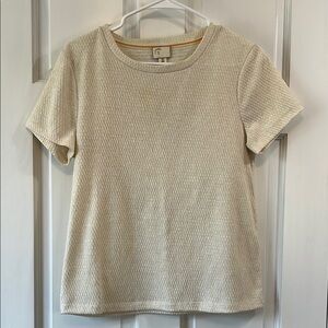 Anthropologie Postage Stamp Creme Textured Top w/ Gold Glitter Thread - Sz Small